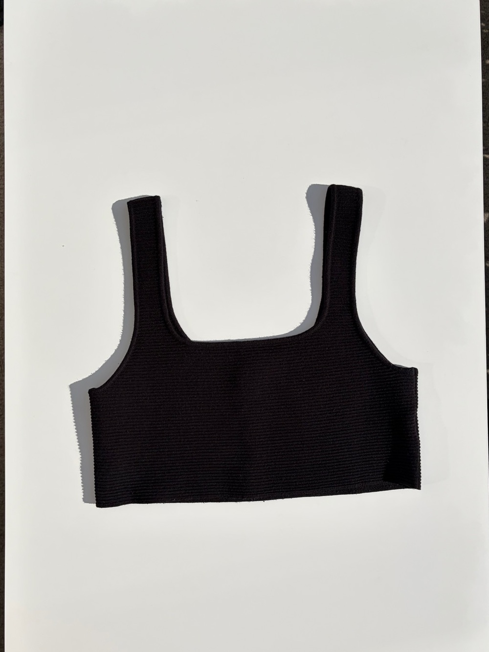 OAK + FORT Black Ribbed Square-Neck Crop Top